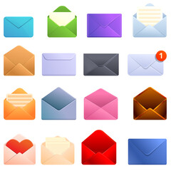 Envelope icons set. Cartoon set of envelope vector icons for web design