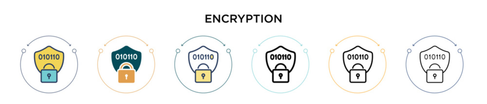 Encryption icon in filled, thin line, outline and stroke style. Vector illustration of two colored and black encryption vector icons designs can be used for mobile, ui, web
