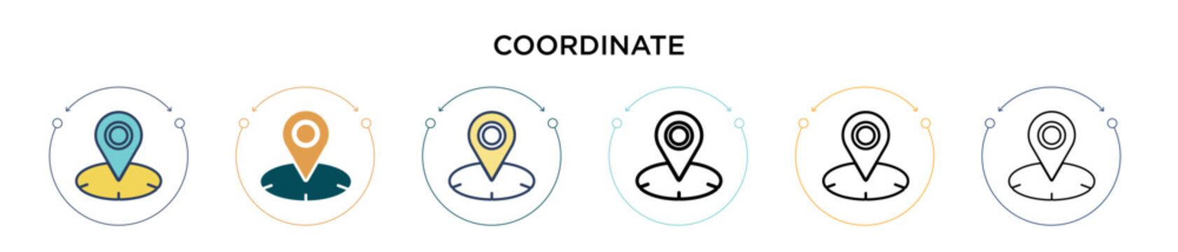 Coordinate icon in filled, thin line, outline and stroke style. Vector illustration of two colored and black coordinate vector icons designs can be used for mobile, ui, web