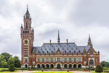 Fototapeta na wymiar The Peace Palace in The Hague is international law administrative building. The Hague, The Netherlands.