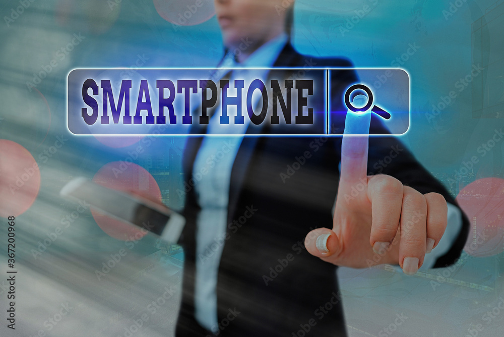 Poster conceptual hand writing showing smartphone. concept meaning the mobile phone that performs many of t