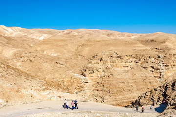 Hills and gorge Wadi Kelt in the Judean desert near the monastery of St. George Hosevit (Mar...