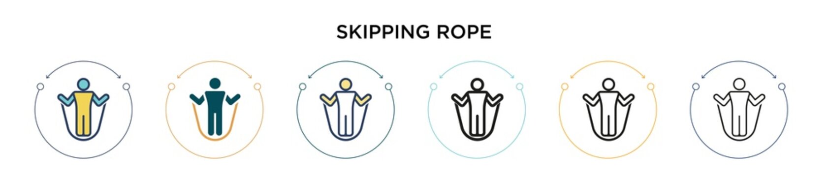 Skipping rope icon in filled, thin line, outline and stroke style. Vector illustration of two colored and black skipping rope vector icons designs can be used for mobile, ui, web