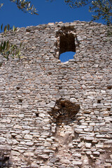 The famous castle of Mila in Messinia in Greece against a blue sky