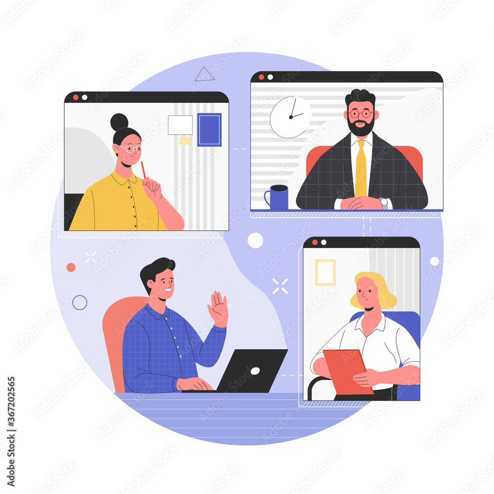 Aufkleber video conference concept. vector illustration of computer and smartphone screens of colleagues talki