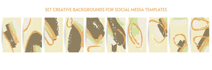 Artistic covers design. Set creative backgrounds for social media templates. Pastel art colors. Trendy futuristic design