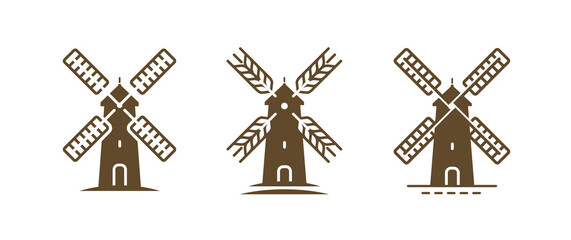Windmill logo or symbol. Agriculture, bakery, farm, food concept