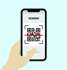 Ilustracao Vetor Mao Segurando Smartphone Scan QR Code, escanear QR Code, codigo de barras,
