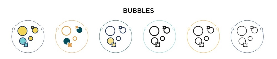 Bubbles icon in filled, thin line, outline and stroke style. Vector illustration of two colored and black bubbles vector icons designs can be used for mobile, ui, web