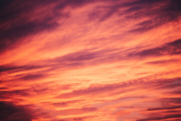Beautiful pink sky with violet sunset and cloudy texture