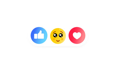 Like heart, smiley, thumb up icon like. Social media icons. Vector on isolated white background. EPS 10. Laugh, wonder, sad, and angry head emoticons