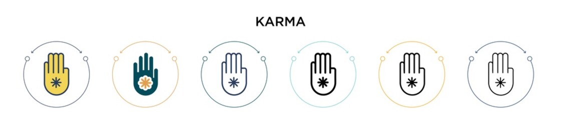 Karma icon in filled, thin line, outline and stroke style. Vector illustration of two colored and black karma vector icons designs can be used for mobile, ui, web - obrazy, fototapety, plakaty