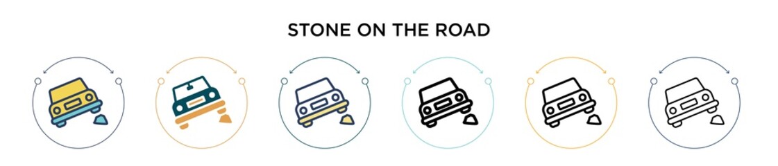 Obraz premium Stone on the road icon in filled, thin line, outline and stroke style. Vector illustration of two colored and black stone on the road vector icons designs can be used for mobile, ui, web