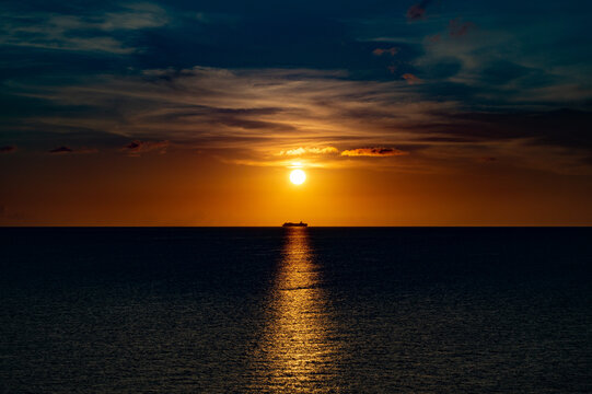 Cruise ship at sunset