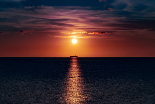 Cruise Ship Pink Sunset