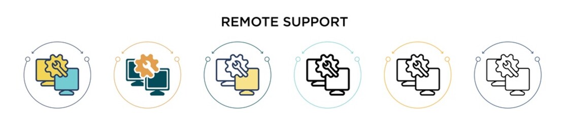 Remote support icon in filled, thin line, outline and stroke style. Vector illustration of two colored and black remote support vector icons designs can be used for mobile, ui, web