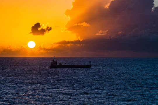 fishing boat at sunset