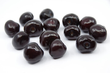 Sweet cherries isolated on a white background. Fresh red cherries.	