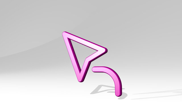 TRANSFORM DIRECT SELECT stand with shadow. 3D illustration of metallic sculpture over a white background with mild texture. change and business