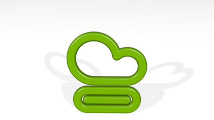 cloud loaded made by 3D illustration of a shiny metallic sculpture with the shadow on light background. blue and beautiful