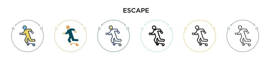 Escape icon in filled, thin line, outline and stroke style. Vector illustration of two colored and black escape vector icons designs can be used for mobile, ui, web