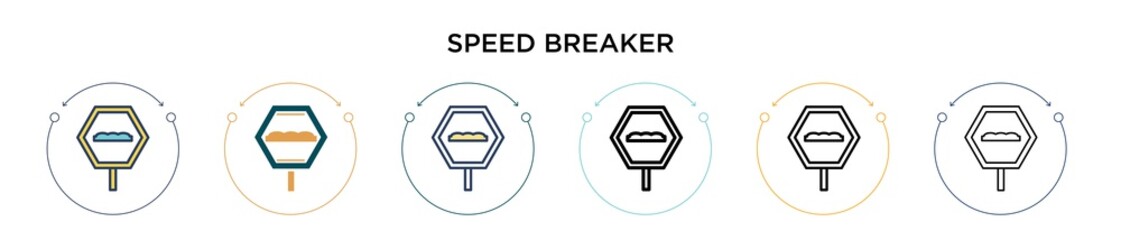 Speed breaker sign icon in filled, thin line, outline and stroke style. Vector illustration of two colored and black speed breaker sign vector icons designs can be used for mobile, ui, web