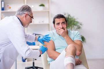 Young leg injured man in the hospital