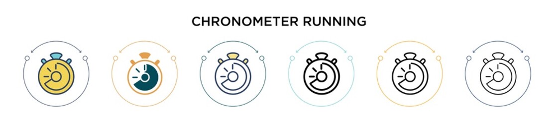 Fototapeta premium Chronometer running icon in filled, thin line, outline and stroke style. Vector illustration of two colored and black chronometer running vector icons designs can be used for mobile, ui, web