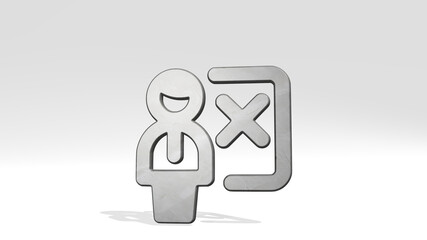 school teacher wrong made by 3D illustration of a shiny metallic sculpture casting shadow on light background. education and child