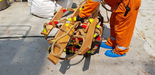 picture of a marine ladder used to usually embark on board boats while they are at sea,also called pilot ladder 