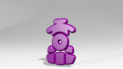 railroad cargo train from a perspective with the shadow. A thick sculpture made of metallic materials of 3D rendering. railway and station