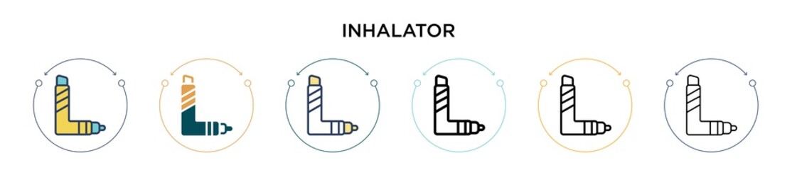 Inhalator icon in filled, thin line, outline and stroke style. Vector illustration of two colored and black inhalator vector icons designs can be used for mobile, ui, web - obrazy, fototapety, plakaty