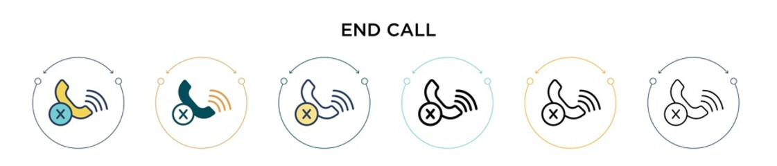 End call icon in filled, thin line, outline and stroke style. Vector illustration of two colored and black end call vector icons designs can be used for mobile, ui, web
