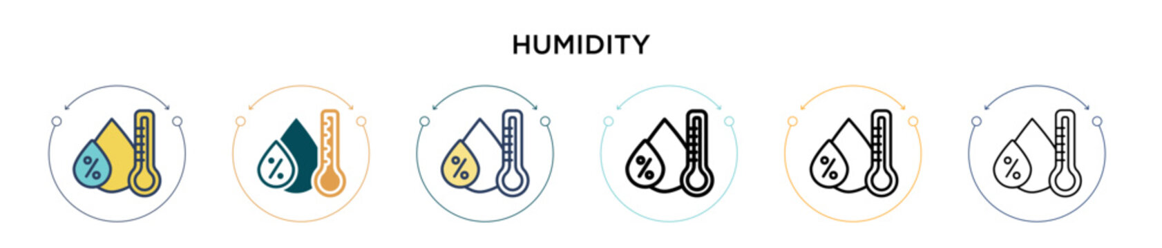 Humidity icon in filled, thin line, outline and stroke style. Vector illustration of two colored and black humidity vector icons designs can be used for mobile, ui, web