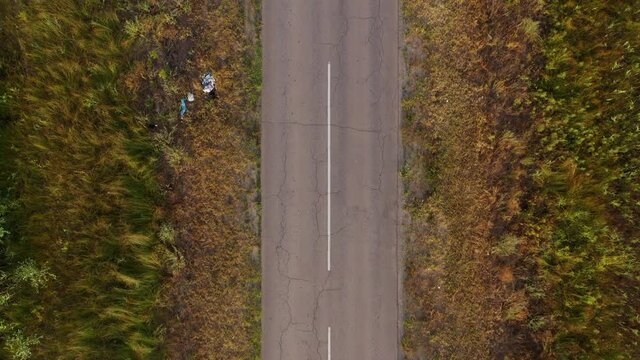 Cracked country road. Aerial view.