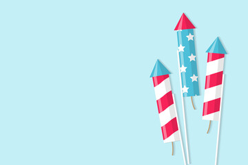 Rockets for fireworks on a blue background with space for text