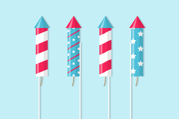 Rockets for fireworks on a blue background. Vector