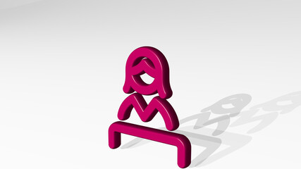 SHOP CASHIER WOMAN made by 3D illustration of a shiny metallic sculpture with the shadow on light background. business and design