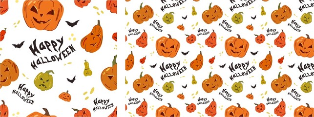 Vector seamless pattern for Halloween. Pumpkins on the Halloween theme. Bright cartoon pattern for Halloween.