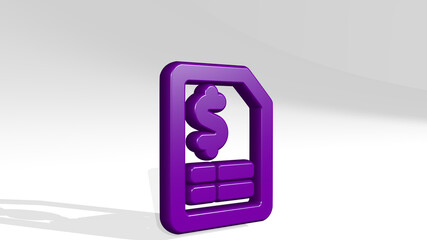 accounting invoice made by 3D illustration of a shiny metallic sculpture with the shadow on light background. business and concept