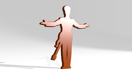 Fototapeta premium rock guitarists to audience made by 3D illustration of a shiny metallic sculpture with the shadow on light background. landscape and beautiful