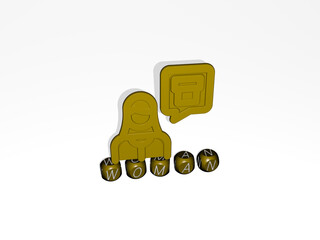3D illustration of woman graphics and text made by metallic dice letters for the related meanings of the concept and presentations. beautiful and young