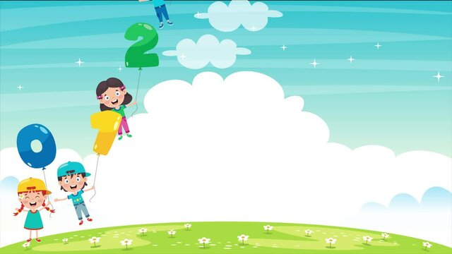 Animation Of Children Holding Colorful Number Balloons