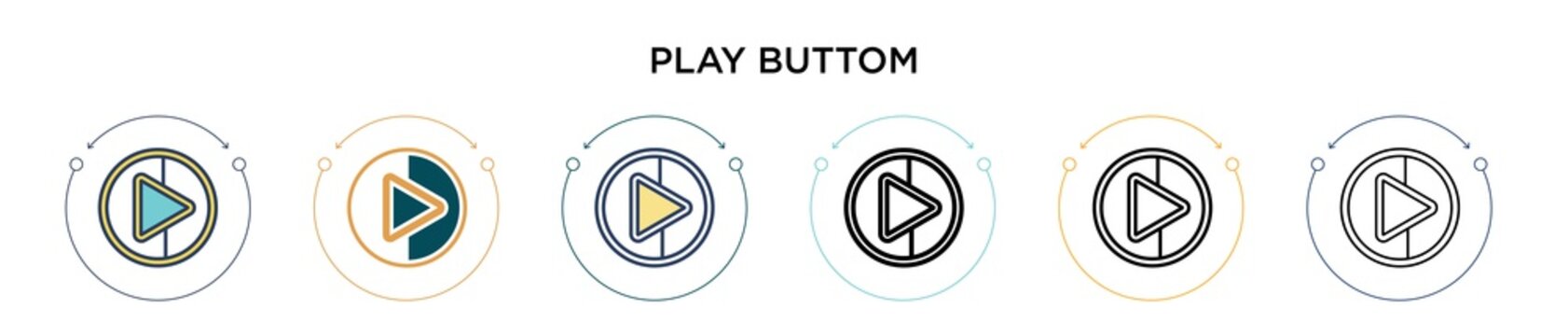 Play buttom icon in filled, thin line, outline and stroke style. Vector illustration of two colored and black play buttom vector icons designs can be used for mobile, ui, web