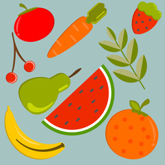 Fruits And Vegetables Illustration Design Healthy Vegan Food Vector