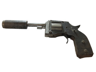 Combat homemade pistol with a silencer. Isolated on a white background.