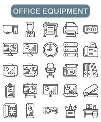 Office equipment icon set, outline style