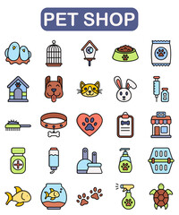 pet shop icon set, lineal color style