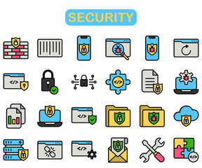 security icon set, lineal color style