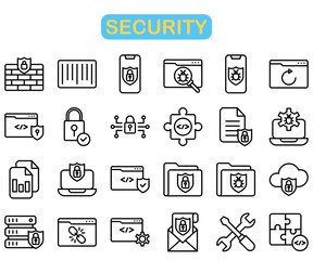 Security icon set, outline style